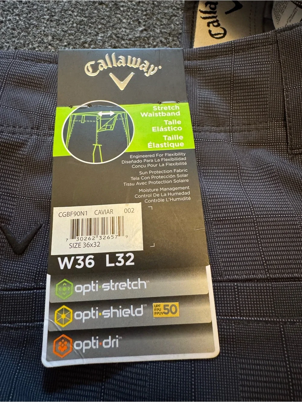 NWT Callaway Plaid Golf Pants Caviar Black Grey Stretch 36x32